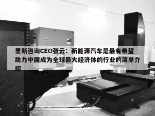 里斯咨询CEO张云：新能源汽车是最有希望助力中国成为全球最大经济体的行业的简单介绍